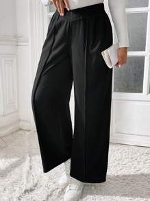 Auralis 大码女装秋季商务休闲女装新款时尚休闲通勤纹理面料纯黑色阔腿裤、长裤、口袋正装裤。休闲裤、宽松女裤、女式正装裤、秋季裤