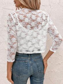 SHEIN Clasi Women's Spring Autumn Lace Front Opening 3/4 Sleeve Regular Jacket - White - View 2