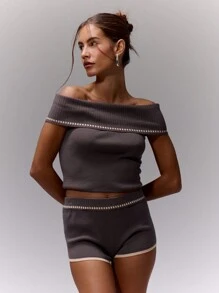 MUSERA Parte superior de punto de hombros descubiertos con costuras - Gris Oscuro - Ver 1