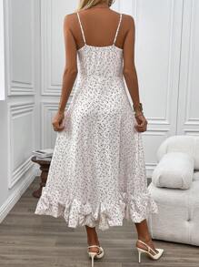 SHEIN LUNE Random Print Women's Spaghetti Strap Dress - White - View 2