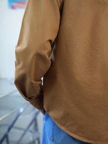 Claim Dot 男式宽松休闲落肩牛仔卡其衬衫 - 卡其色 - 查看 6