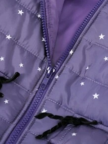 SHEIN 年轻女孩休闲日常连帽插肩长袖保暖衬里加厚防风保暖棉服外套 - 藏蓝色 - 查看 4