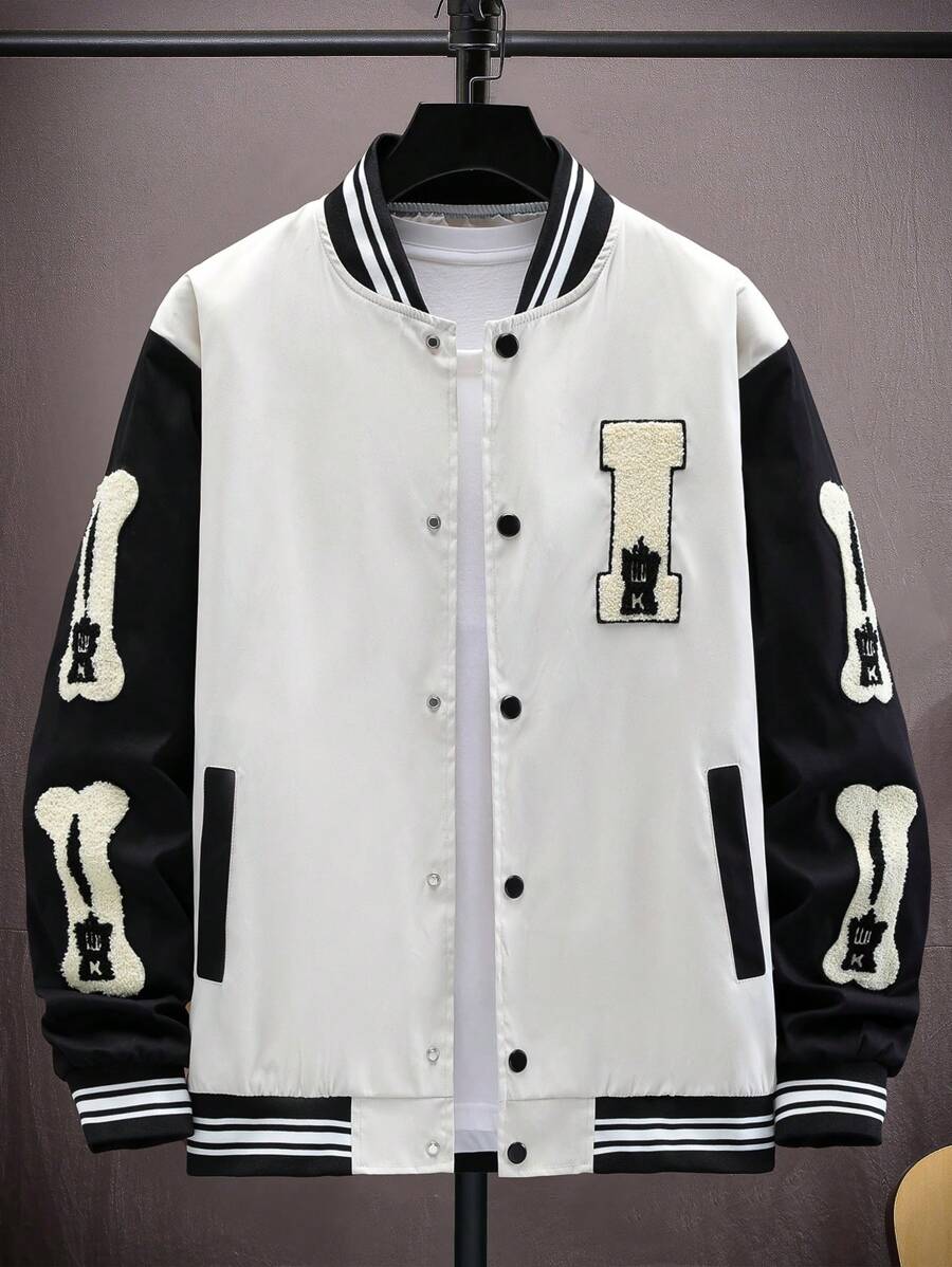 Manfinity Homme Men's Solid Color Block Long Sleeve Button Front Casual Jacket - Beige - View 1