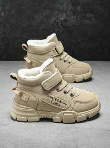 时尚透气休闲卡其色钩环儿童男童冬靴 - 卡其色 - 查看 9