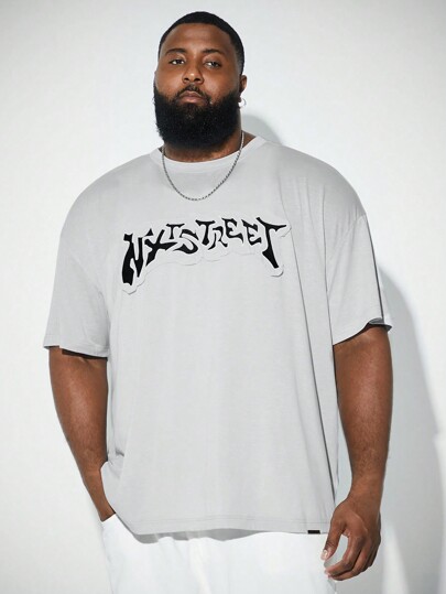 Manfinity VCAY Camiseta de manga corta de cuello redondo holgada con bordado casual para hombres de talla grande, verano