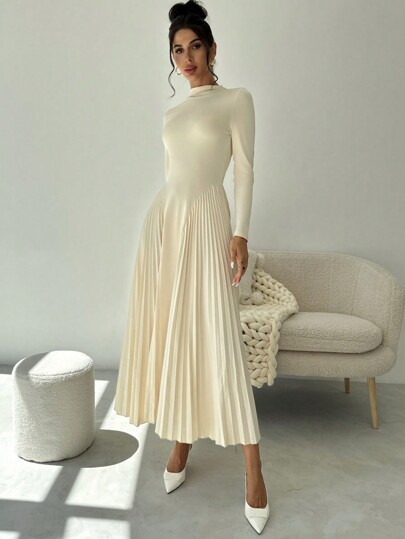 Firerie Vestido elegante de manga larga, silueta de tubo, con pliegues y línea A para mujer en otoño