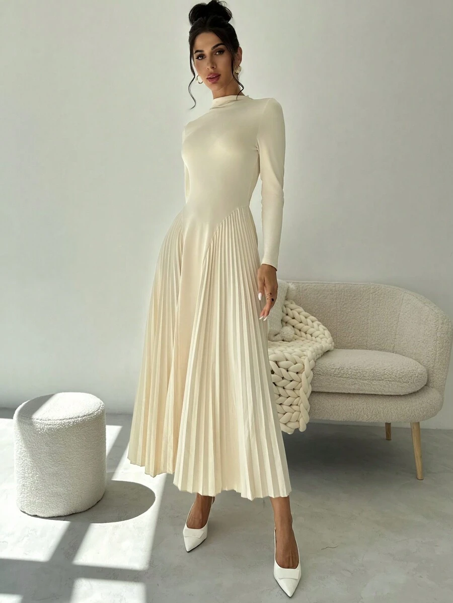 Firerie Women Autumn Pleated A-Line Long Sleeve Elegant Bodycon Dress,Pastel Dresses For Women