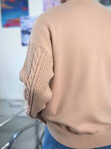 Manfinity Homme Men's Casual Textured Color Block Knit Sweater, Spring & Autumn , Apricot Sweater