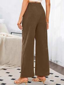 Women's Autumn Winter EU/US Style New Corduroy Double-Breasted Elastic Casual Pants