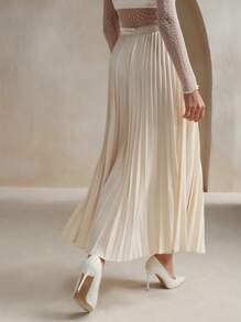 Anewsta Falda plisada elegante de unicolor para mujer - Beis - Ver 3