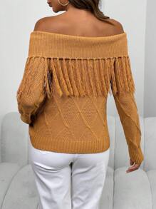 SHEIN LUNE كنزة صوفية محبوكة بشراشيب على الكتف للنساء