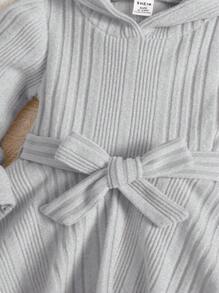 SHEIN Leap Crew Baby Girl Solid Color Simple Knit Elastic Hoodie And Pants 2 Pieces Set, Fall/Winter - Light Grey - View 8