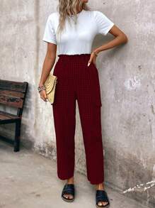 EMERY ROSE Women's Frill Waist Plaid Cargo Pocket Straight Leg Casual Pants - Multicolor - View 3
