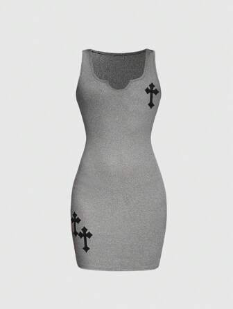 Goth Vestido ajustado sin mangas para mujer con estilo fresco y picante y escote en forma de U