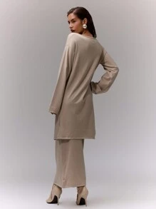 MUSERA Knit Long Sleeve Long Cardigan Only Chic - Khaki - View 2