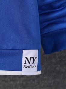 SHEIN Tween Boys Crewneck 2 In 1 Embossed Fashionable And Versatile - Blue - View 4