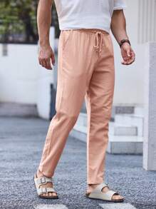 Manfinity VCAY Men's Solid Color Front Tie Pocket Minimalist Casual Pants - Pink - View 3