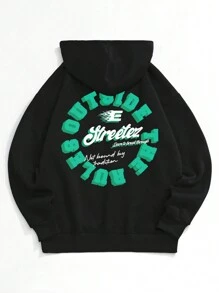 Manfinity VCAY Men's Loose Fit Hooded Long Sleeve Sweater, For Fall Winter - Black - View 1