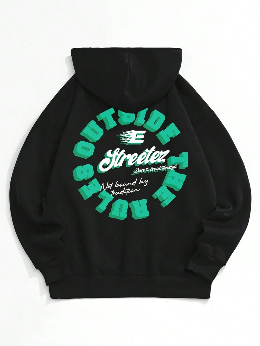 Manfinity VCAY Men's Loose Fit Hooded Long Sleeve Sweater, For Fall Winter - Black - View 1