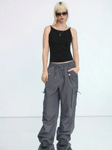 Manfinity VCAY 男士時尚鬆身簡約休閒編織褲，適合日常穿著 - 深灰色 - 查看 2