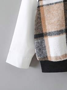 SHEIN 2 件套年轻男孩休闲格子拼布长袖上衣和裤子套装，春秋季 - 彩色 - 查看 5