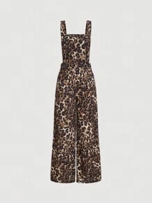 SHEIN MOD Women's Summer Leopard Print Loose Wide Leg Jumpsuit