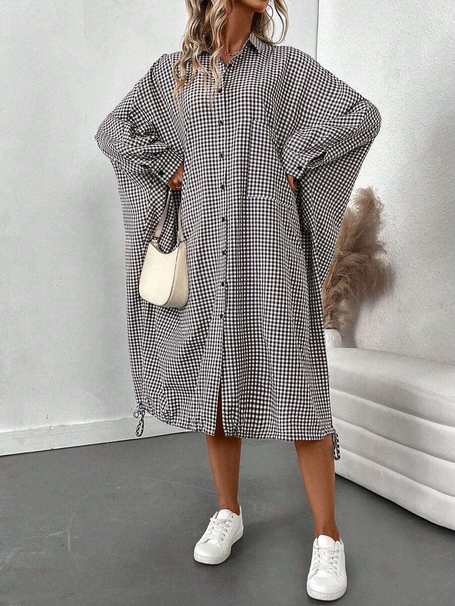 SHEIN LUNE 女士加大码抽绳下摆中长连衣裙 - 彩色 - 查看 1