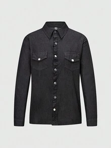 Women's Shirt With Ruffle Front And Button Placket-Christmas Outfit Women - Black - View 6