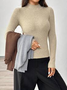 Chiquease Jersey de cuello alto ajustado para mujer, jersey de punto de otoño e invierno - Multicolor - Ver 8