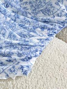 KARISMINA Atasan Camisole Rajut Jala Kasual Elegan Wanita dengan Motif Cetak, Pas Badan, Untuk Liburan Musim Panas - Blue and White - View 3