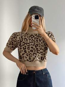 Forever 21 Khait And Brown 秋冬女款短袖圆领针织衫，适合万圣节、返校节、早午餐、外出、优雅、文艺复兴、复古、基础款、简约、舒适、音乐会、感恩节、商务、冬季派对、街头风、正式场合、圣诞节等场合，另有豹纹高领针织衫可选。 - 彩色 - 查看 1