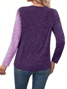 INAWLY 渐变爱心印花休闲圆领长袖T恤，春秋季女式印花T恤上衣 - 淡紫色 - 查看 2