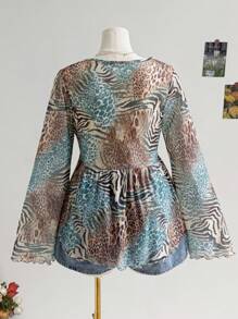 Soleia 大码女式休闲斑马条纹印花弹力针织毛衣，适合度假、毕业和返校 - 彩色 - 查看 7