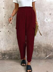 EMERY ROSE Women's Frill Waist Plaid Cargo Pocket Straight Leg Casual Pants - Multicolor - View 5