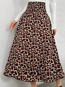 Modelyn 女士束腰豹纹 A 字裙，休闲与度假 - 棕色 - 查看 1