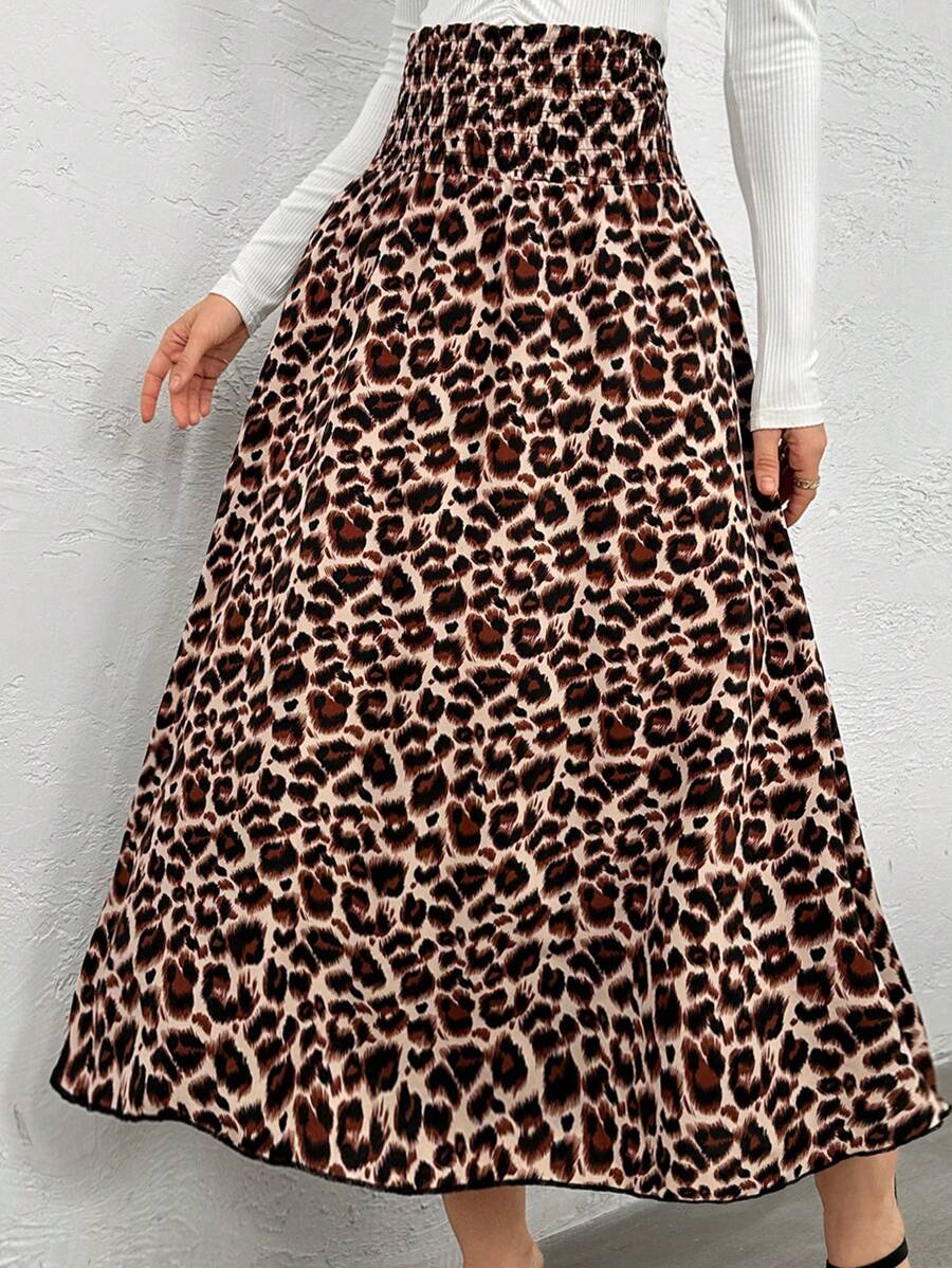 Modelyn 女士束腰豹纹 A 字裙，休闲与度假 - 棕色 - 查看 1