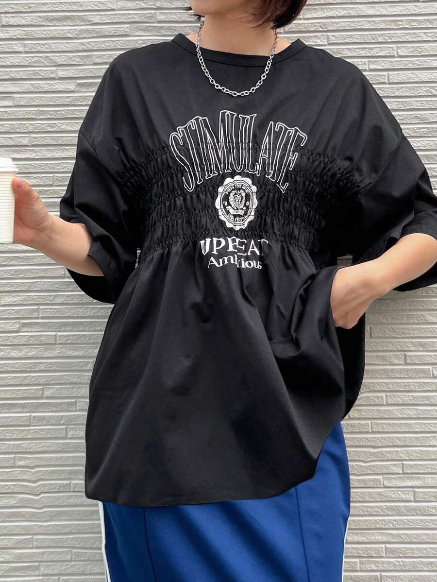 FRIFUL 女士圆领字母印花宽松休闲T恤，图案T恤超大T恤