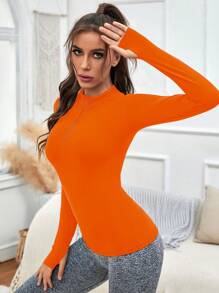 Yoga Basic Women's Solid Color Zip-Up Half Placket Long Sleeve Soft Breathable Sweatshirt For Spring & Fall Fall Sweatshirts