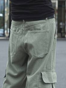 Manfinity EMRG Loose Fit Men's Cargo Jeans With Flap Pockets On Side - Green - View 7