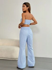 SHEIN Unity 2 件套女士夏季休闲条纹抹胸和裤子套装 - 彩色 - 查看 2