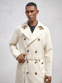 AKNOTIC Business Casual Abrigo casual largo y holgado para hombre, con cuello vuelto y manga larga, para otoño e invierno - Albaricoque - Ver 8