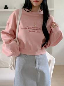 DAZY Flece Oversized Embroidered Cropped Sweatshirt For Women,Fall Clothes