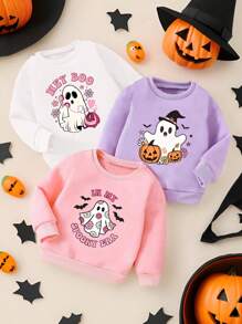 3pcs Infant Girls' Simple Round Neck Halloween Heat Transfer Cute Outfit - Multicolor - View 1