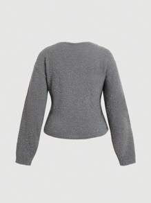 SHEIN MOD 大码灰色二合一休闲套头短毛衣 - 灰色 - 查看 2