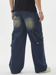 Chillumni Men's Casual Loose Straight Pocket Jeans - Blue - View 4