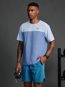 Acti Log Áo thun thể thao nam cổ tròn tay ngắn in chữ Boyfriend Style, quần áo tập gym - Màu xanh nhạt - Xem 1