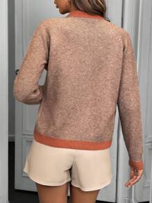 SHEIN ChicEase 女士纽扣 V 领长袖休闲日常度假开衫、长袖上衣 - 彩色 - 查看 2