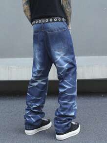 Manfinity EMRG Men's Loose Fit Straight Leg Jeans With Pockets, Casual - Blue - View 2