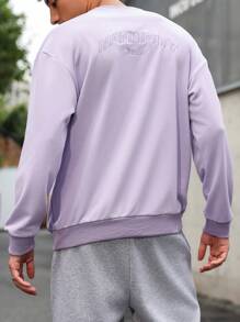 Manfinity Hypemode Men's Plain Crew Neck Long Sleeve Casual Sweatshirt With Embroidered Back - Purple - View 5