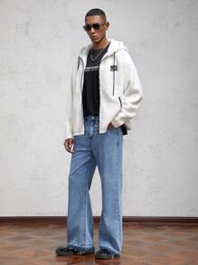 AKNOTIC Business Casual Veste décontractée à capuche en laine avec lettres brodées, à manches raglan amples, convenant pour l'automne et l'hiver - Blanc - Voir 7